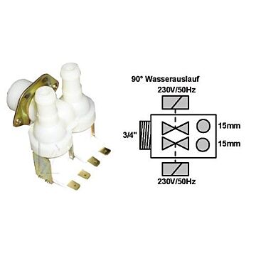 Einlaufelektroventil 2-fach 90° 2x15mm Auslauf Geschirrspüler 284944